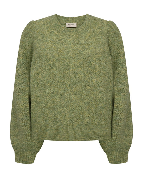 Freequent FQGRSEVALIN Fern Melange Pullover with Puff Sleeves 206716